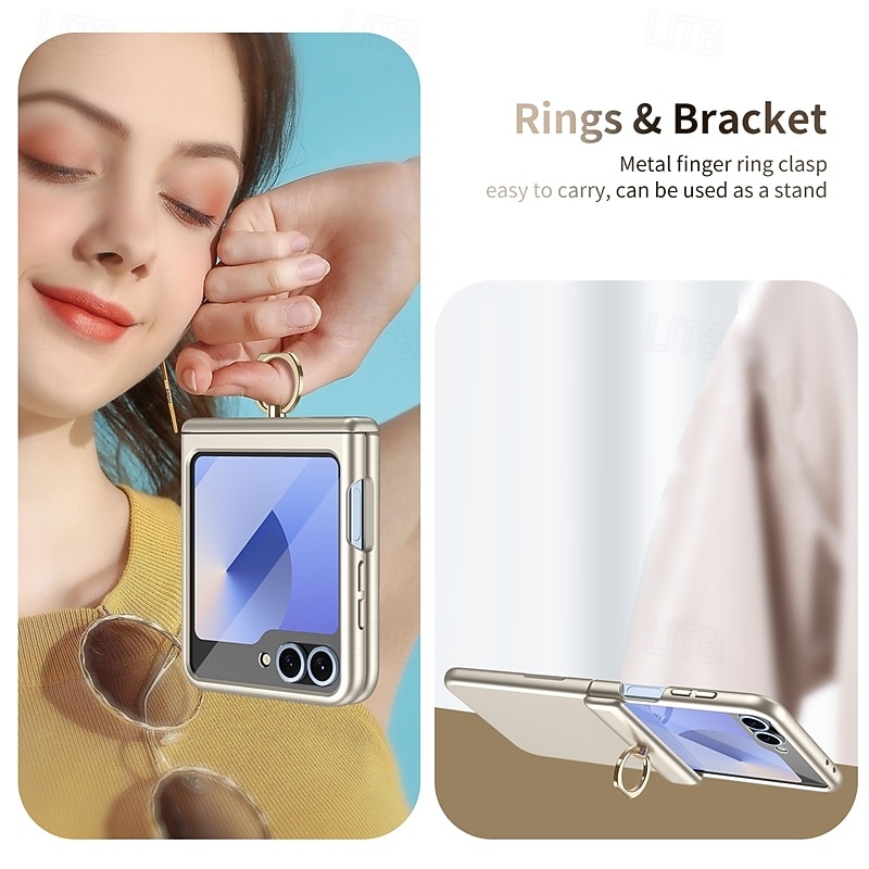 Phone Case For Samsung Galaxy Z Flip 6 Z Flip 5 Back Cover Ring Buckle Shockproof Retro PC3