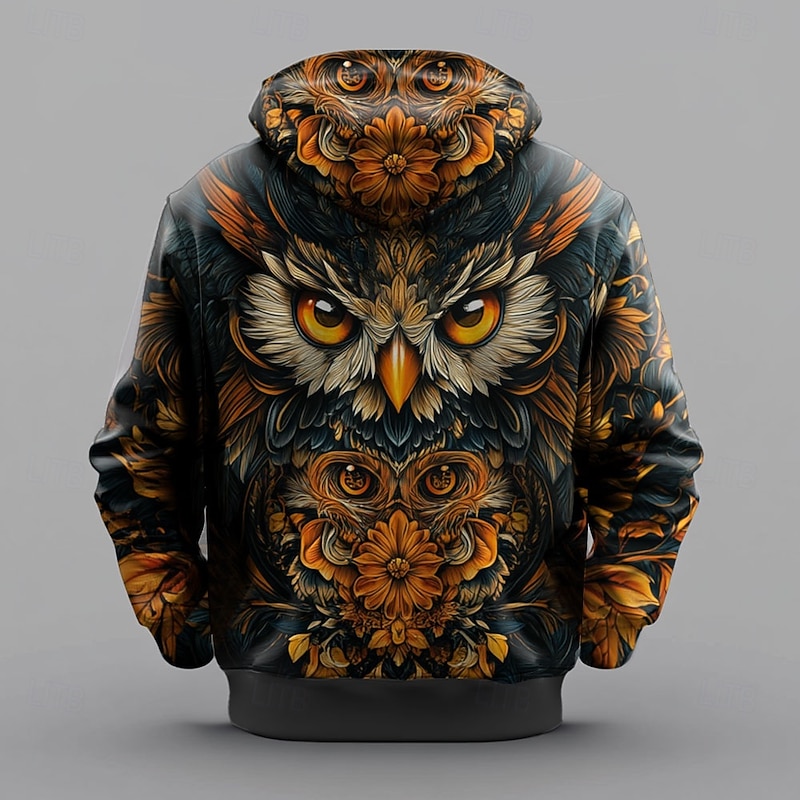 Men's Owl Hoodies Sweatshirt Fashion Cool Long Sleeve Crew Neck Party Holiday Black Drawstring Fall Winter Designer2