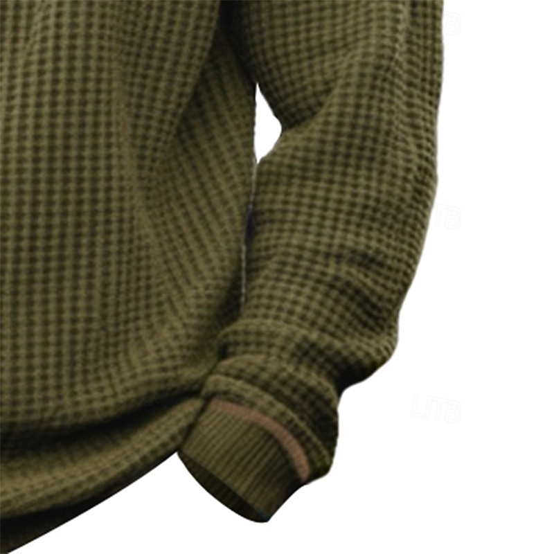 Men's Waffle Tee T Shirt Waffle Knit Tee Long Sleeve Crew Neck Summer Spring Fall Solid Color Knitwear Fashion Daily Color Block Formal Outdoor Home Black Green Top Tee for Men2