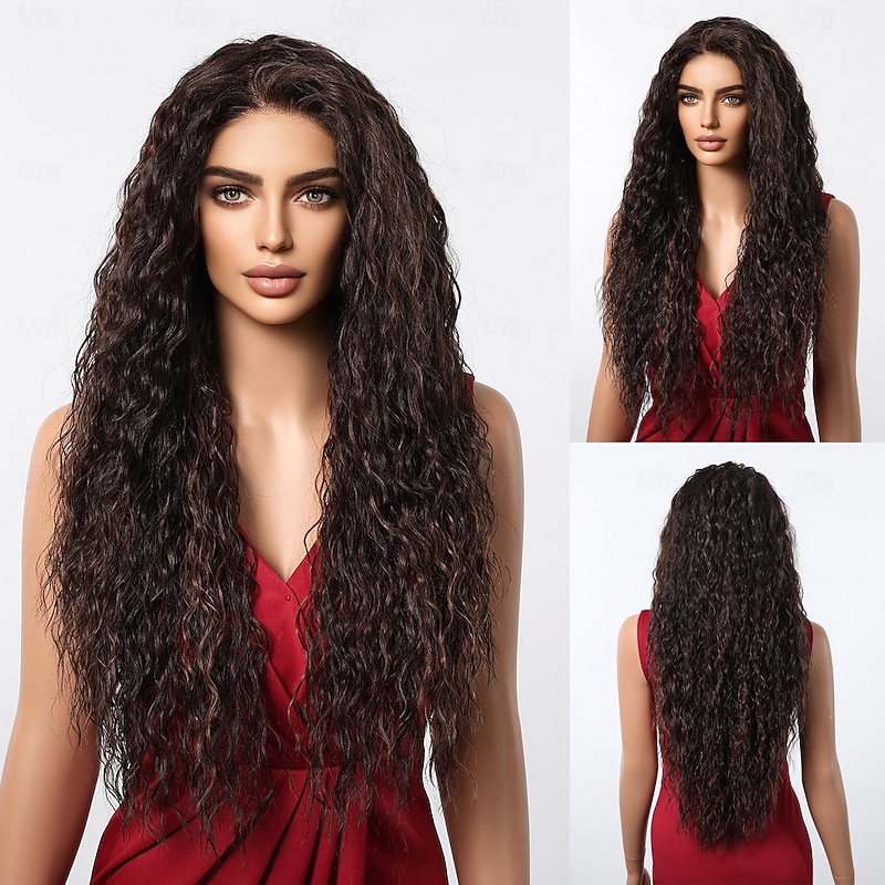 Synthetic Lace Wig Curly Style 28 inch Dark Brown Middle Part 13x6 Lace Front Wig Women's Wig Light Brown Lace