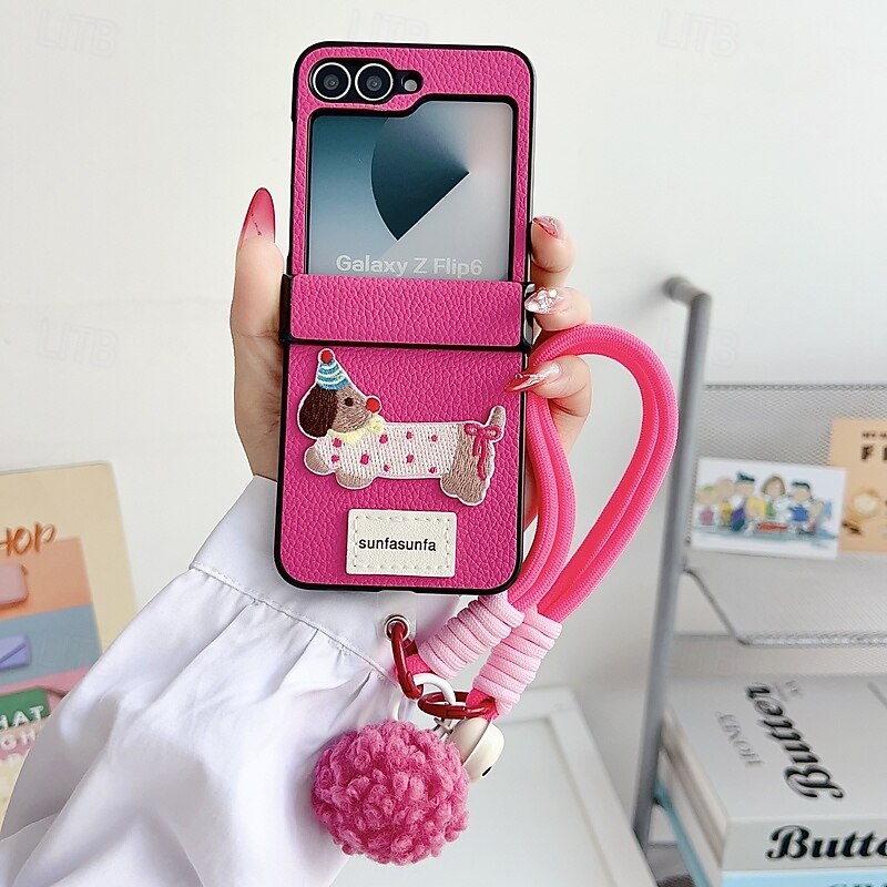 Phone Case For Z Flip 6 Z Flip 5 Z Flip 4 Z Flip 3 Back Cover with Wrist Strap Shockproof Retro TPU PU Leather2