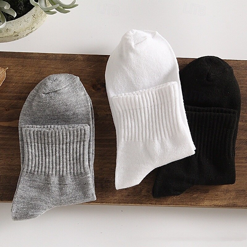 Men's 10 Pairs Multi Packs Socks Crew Socks Running Socks Casual Socks Black White Color Solid / Plain Color Sports & Outdoor Daily Vacation Basic Medium Spring Fall Fashion Casual2
