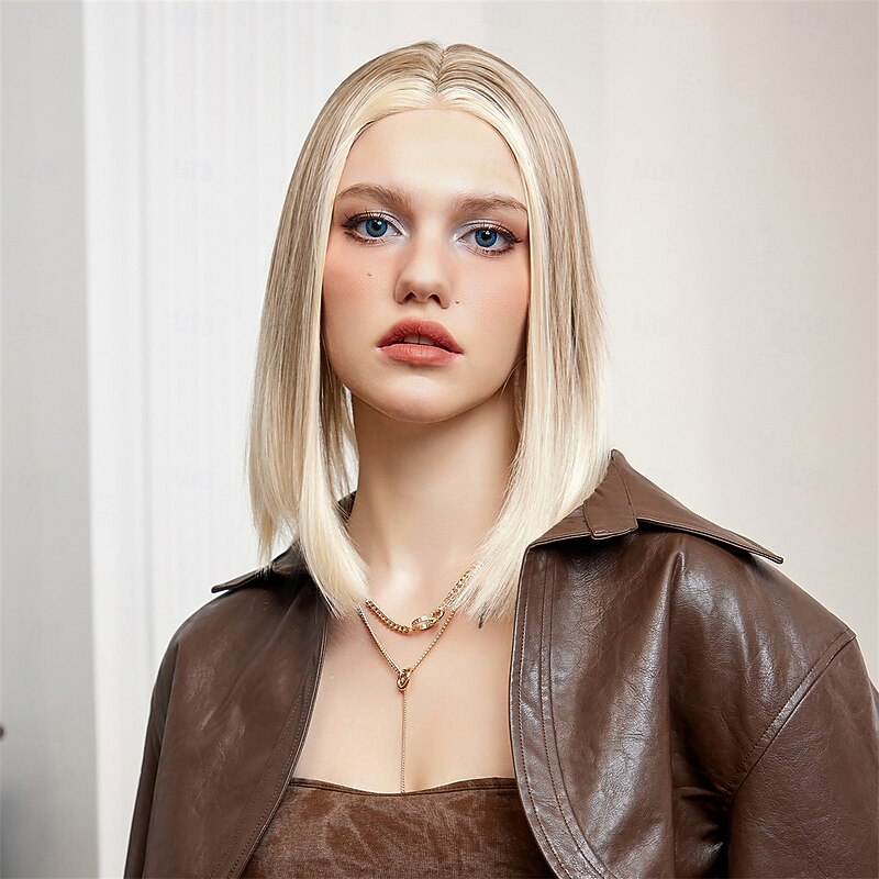 Synthetic Lace Wig Straight Style 14 inch Blonde Middle Part 13x6 Lace Front Wig Women's Wig Light Brown Lace3