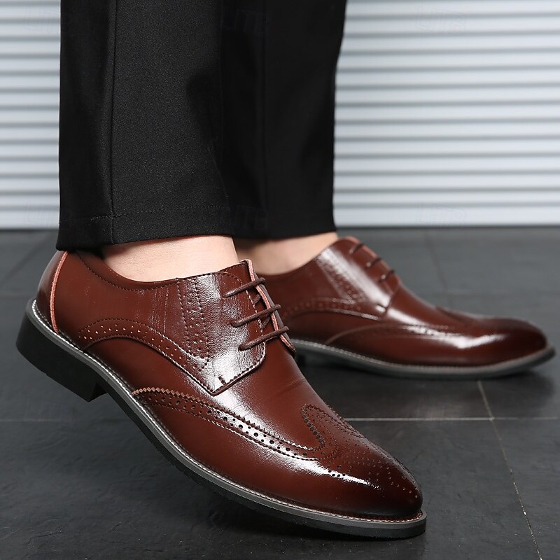 Men's Classic Brown Brogue Oxford Dress Shoes – Faux Leather Lace-Up Formal Footwear for Office & Events 18