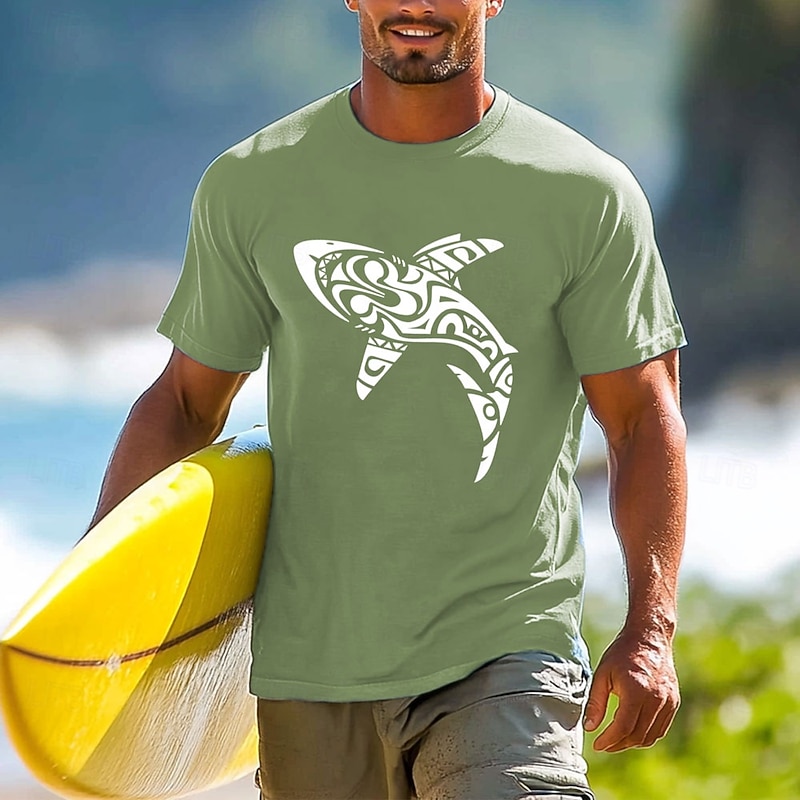 Men's Shark Tropical T Shirt Short Sleeve T shirt 3D Print Crew Neck Shirt Vacation Fashion Street Sports Outdoor Daily Blue Green Summer Spring Clothing Apparel S M L XL XXL XXXL4