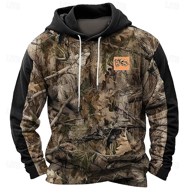 Men's Jungle Hoodies Daily Casual Long Sleeve Hooded Vacation Sports Outdoor Streetwear Black Brown Print Front Pocket Spring &  Fall Designer4