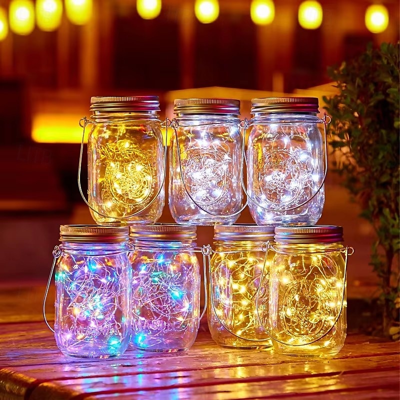 1pc Solar Lantern Fairy Lights Garden Ornament Lights Outdoor Hanging  Glass Mason Jar Lights for Tree Table Yard Garden Patio Lawn Decor