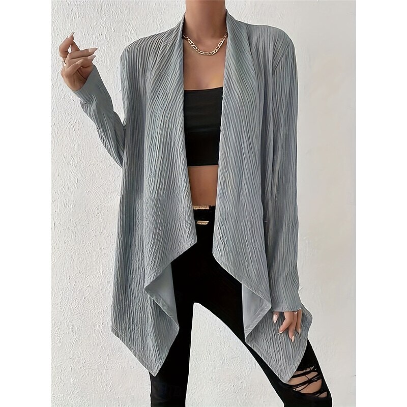 Women's Sweater Cardigan Casual Soft Pure Color Ribbed Open Front Knitted Long Sleeve Long Tops Knit Outdoor Daily Weekend Khaki Gray Fall Winter