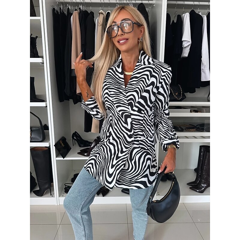 Women's Blazer Buttons Leopard Comfortable Fashion Regular Fit Outerwear Long Sleeve Winter Leopard S3