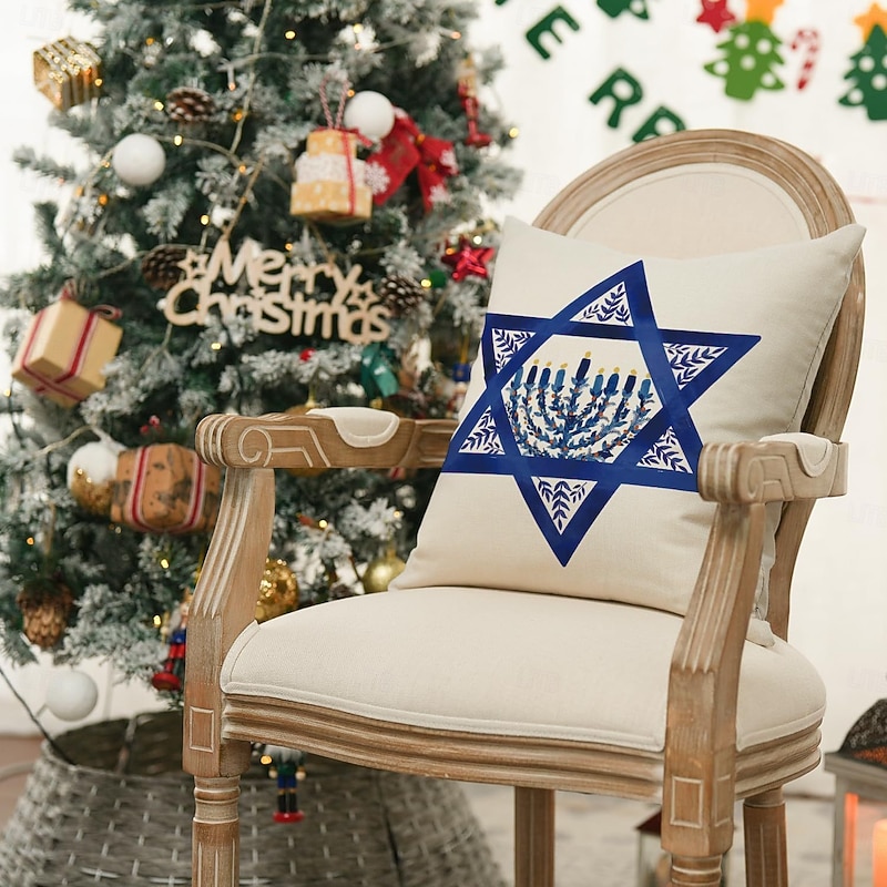 Decorative Happy Hanukkah Toss Pillows Cover 4PC Soft Square Cushion Case Pillowcase for Bedroom Livingroom Sofa Couch Chair3