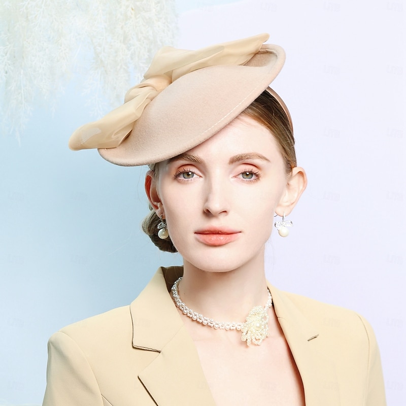 Hats 100% Wool Saucer Hat Top Hat Wedding Cocktail Elegant Wedding With Bowknot Splicing Headpiece Headwear2