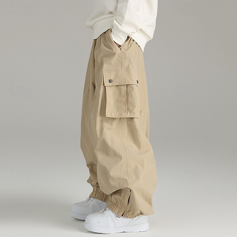 Men's Cargo Pants Trousers Elastic Waist Multi Pocket Plain Wearable Outdoor Daily Camping & Hiking Fashion Classic Black Khaki