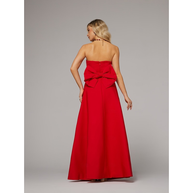 Jumpsuits Evening Gown Elegant Dress Wedding Guest Floor Length Sleeveless Sweetheart Pocket Satin with Bow(s) Overskirt3