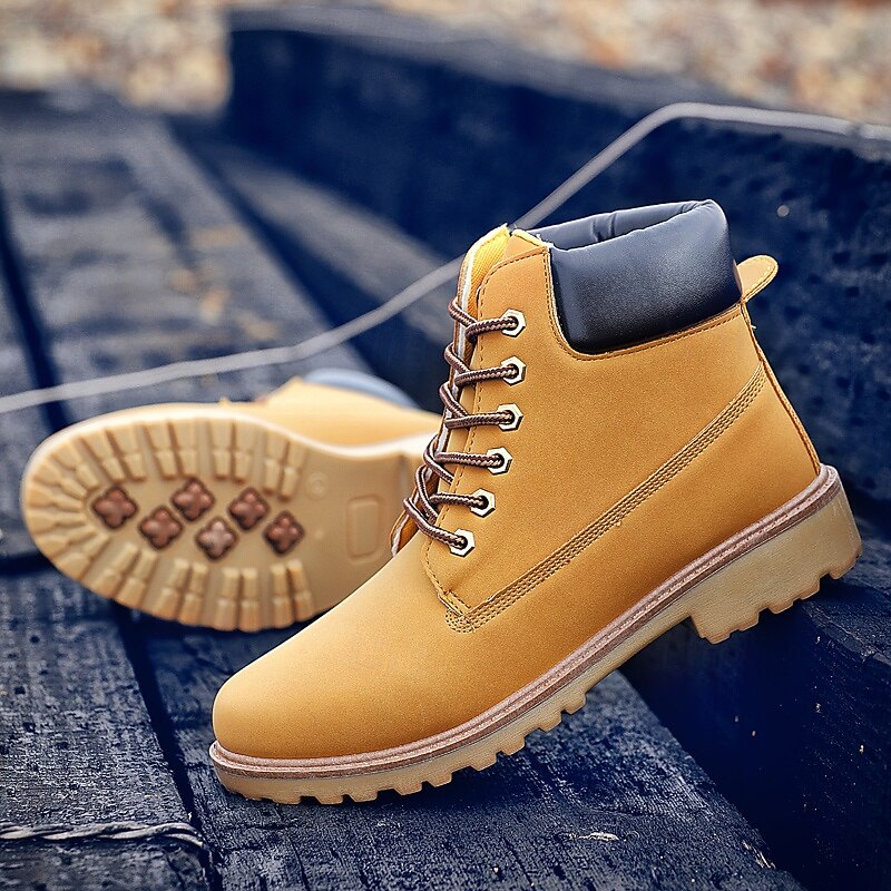 Men's Classic Yellow Work Boots – Durable Lace-Up Ankle Boots with Cushioned Collar and Rugged Sole3