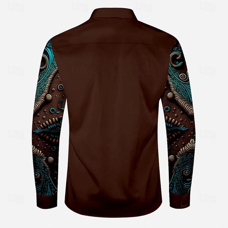 Men's Floral Western Shirt Cowboy Shirt Long Sleeve Western Sport Spring Fall Turndown Patchwork Yellow Red Brown Green Gray2