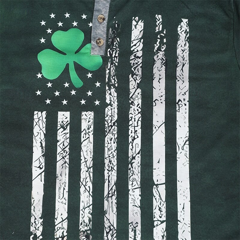 St.Patrick's Day Men's Henley Shirt Tee Graphic Clover National Flag Henley Clothing Apparel 3D Print Daily St.Patrick's Day Long Sleeve Button-Down Print Fashion Designer4