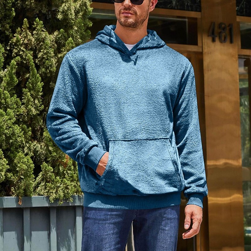 Men's Hoodie Fuzzy Sherpa Black Blue Brown Khaki Gray Hooded Plain Pocket Sports & Outdoor Daily Holiday Streetwear Cool Casual Spring &  Fall Clothing Apparel Hoodies Sweatshirts3