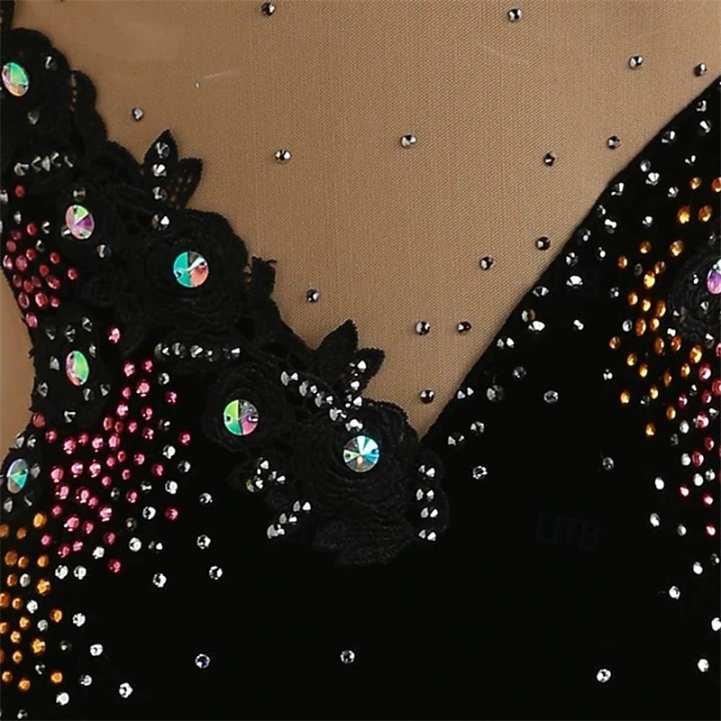 Figure Skating Dress Women's Girls' Ice Skating Dress Dark Green High Elasticity Training Competition Skating Wear Classic Crystal / Rhinestone Long Sleeve Ice Skating Figure Skating3