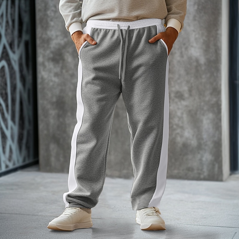 Men's Sweatpants Joggers Wide Leg Sweatpants Trousers Pocket Drawstring Elastic Waist Color Block Comfort Breathable Outdoor Daily Going out Fashion Casual Black Light Grey2