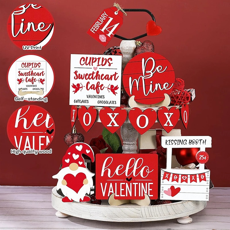 Valentine's Day Tiered Tray Decor Heart-Shaped Layered Tray Tabletop Decoration Romantic Home Crafts Ornaments for Desktop Display
