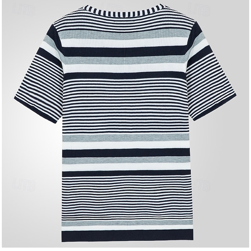 Men's T Shirt Knit Tee Tee Top Short Sleeves Crew Neck Summer Stripes Pit Strip Fashion Designer Basic Knitted Vacation Street Going out Dark Blue Top Tee for Men4