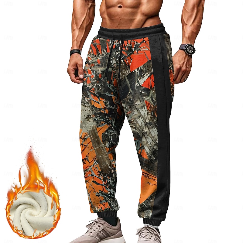 Men's Camo / Camouflage Fleece Sweatpants Drawstring Elastic Waist Vintage Casual Outdoor Home Dailywear Pocket Thermal Winter 3D Print Blue Purple Orange