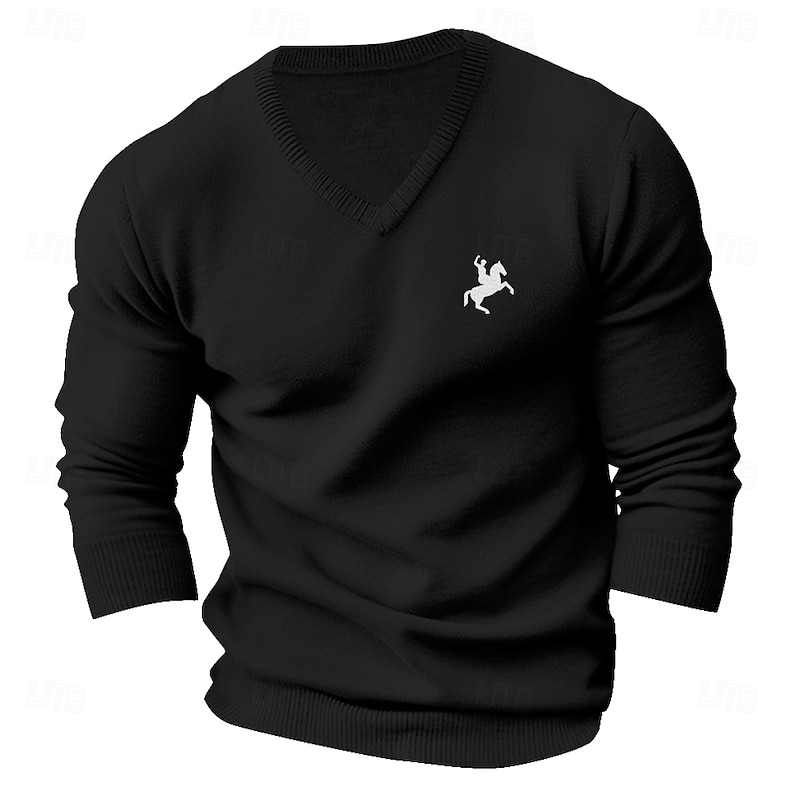 Men's Pullover Sweater Jumper V Neck Casual Party Evening Wear Daily Embroidered Knitting Warm Long Sleeve Fall Winter Wine Black Dark Navy4
