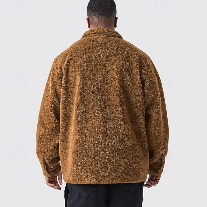 Men's Lightweight Jacket Shirt Jacket Fleece Jacket Formal Home Pocket Winter Spring &  Fall Solid Color Vintage Fashion Shirt Collar Regular Yellow Red Gray Jacket2