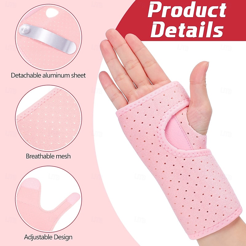 2 Pieces Carpal Tunnel Wrist Braces for Night Wrist Sleep Support Brace Wrist Splint Stabilizer and Hand Brace Cushioned to Help With Carpal Tunnel and Wrist Pain Relief (Breathable Style, Pink)3