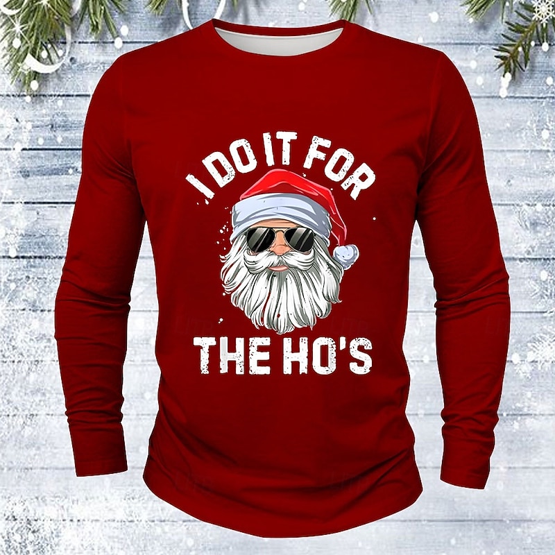 Christmas Men's Santa Claus T Shirt Long Sleeve T shirt 3D Print Crew Neck Shirt Daily Designer Street Casual Black Red Blue Summer Spring Fall Clothing Apparel S M L XL XXL XXXL2