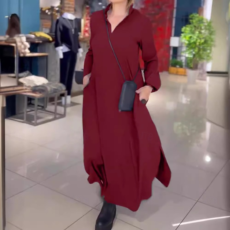 Women's Maxi Dress Black Dress Cocktail Dress Formal Dress Elegant Formal Formal Party Loose Fit Long Sleeve V Neck Black Red Blue Spring Fall4