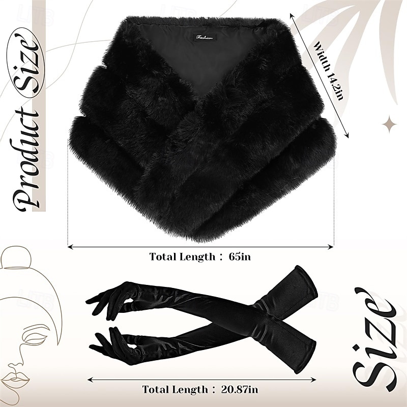 Winter Faux Fur Long Shawl Cloak Stretchy Satin Glove Opera Bridal Dance Gloves for Women Wedding Dress Party Coat2