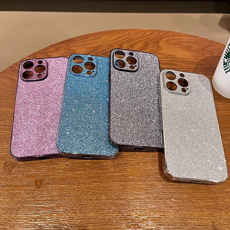 Phone Case For iPhone 16 15 14 Pro Max Plus 13 12 11 Pro Max Back Cover Bling Glitter Shiny Shockproof Retro PC