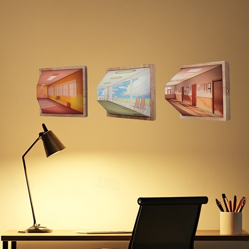 3D Naked Eye Visual Night Light, Three Dimensional Visual Effect LED Lights, Wall Mounted Design Night Light for Wall, Three Color Light Effect Adjustment, Home Decor Christmas Gifts