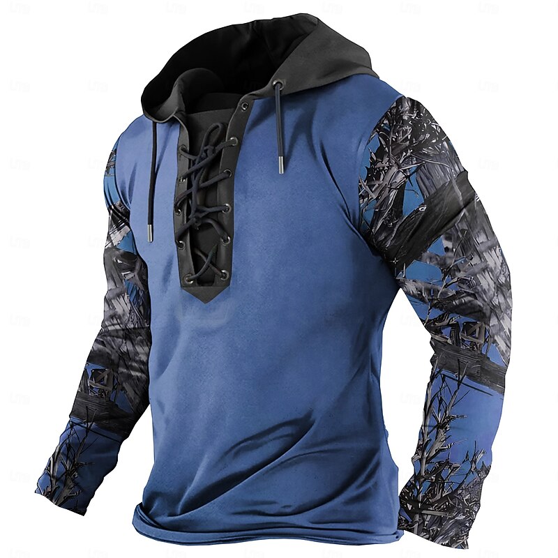 Men's Cowboy Hoodies Casual Vintage Retro Long Sleeve Hooded Vacation Holiday Travel Blue Orange Drawstring Fall Winter Designer3