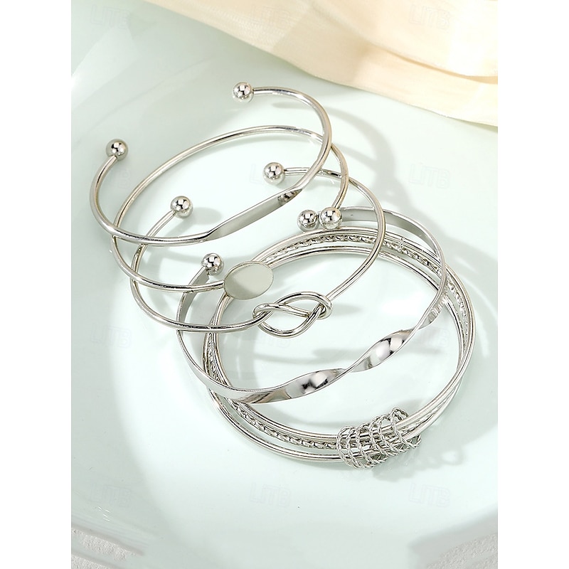 Women's Gold-Tone Bangle Bracelet Set - Minimalist Multi-Layer Design for Casual, Party, and Gift Occasions4