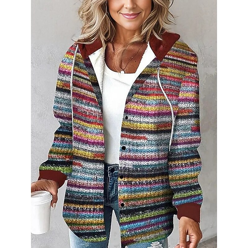 Women's Blazer Work Buttons Plaid Breathable Vintage Regular Fit Outerwear Long Sleeve Fall Wine S2