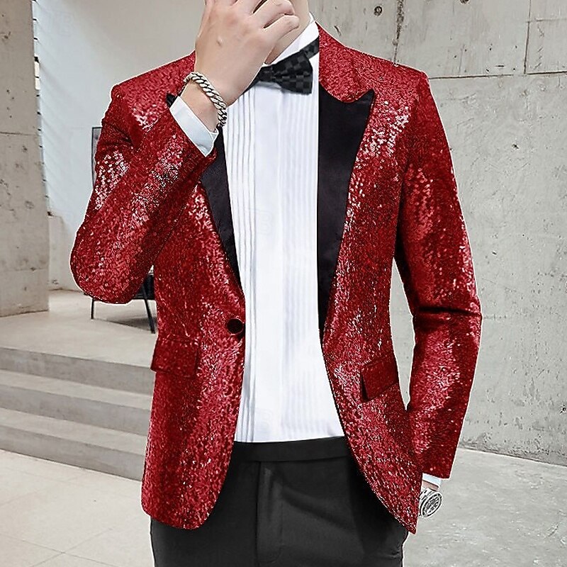 Men's Blazer Business Cocktail Party Wedding Party Fashion Casual Spring &  Fall Polyester Plain Pocket Buttons Comfortable Single Breasted Blazer Silver Black White Red