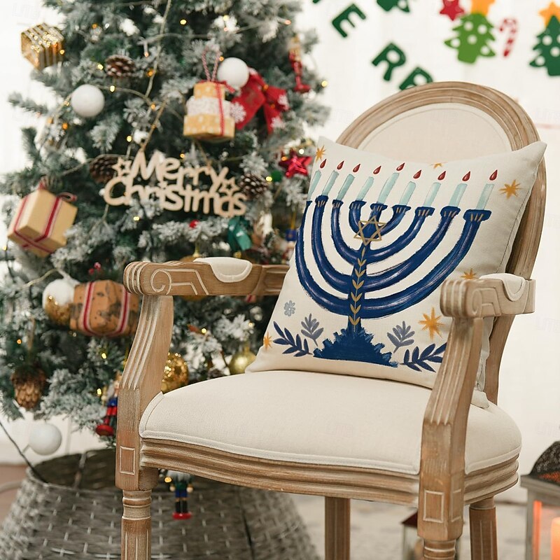 Decorative Happy Hanukkah Toss Pillows Cover 4PC Soft Square Cushion Case Pillowcase for Bedroom Livingroom Sofa Couch Chair