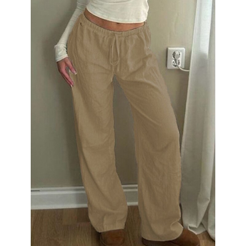 Women's Chinos Full Length Solid Color Light Yellow Khaki Spring &  Fall2