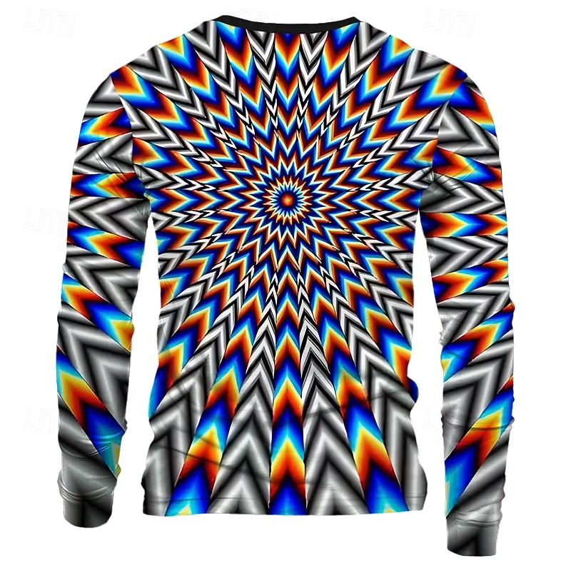Men's Optical Illusion Visual Deception T Shirt Long Sleeve T shirt 3D Print Crew Neck Shirt Exaggerated Daily Designer Street Casual Black Summer Spring Fall Clothing Apparel S M L XL XXL XXXL2