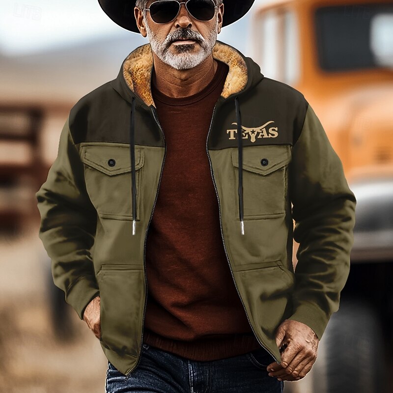 Men's Cowboy Fleece Hoodies Sweatshirt Fashion Cool Long Sleeve Hooded Holiday Streetwear Blue Brown Zipper Pocket Fall Winter Designer2