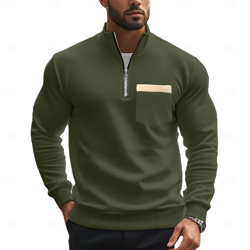 Men's Sweatshirt Quarter Zip Sweatshirt Black Army Green Red Navy Blue Dark Gray Half Zip Plain Pocket Sports & Outdoor Daily Holiday Streetwear Cool Casual Spring &  Fall Clothing Apparel Hoodies4