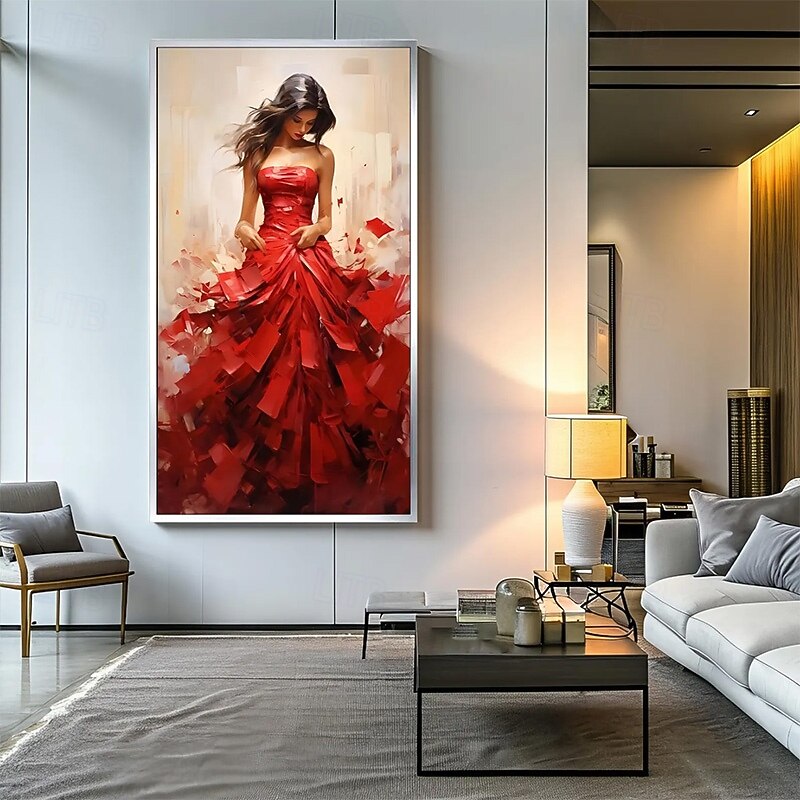 Sexy Woman in Pink Wedding dress Hand-painted Canvas Painting Elegant Fashion Wall Decor for Wedding Gift Trendy Art Gift for Girl's Room Rolled Canvas (No Frame)4