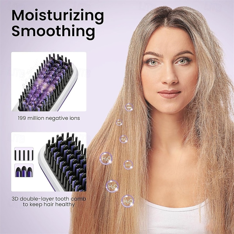 Cordless Hair Straighteners Hot Air Brush Negative Hot Comb Hair Straightener 20s Fast Heating Ceramic & Anti-Scald Design2