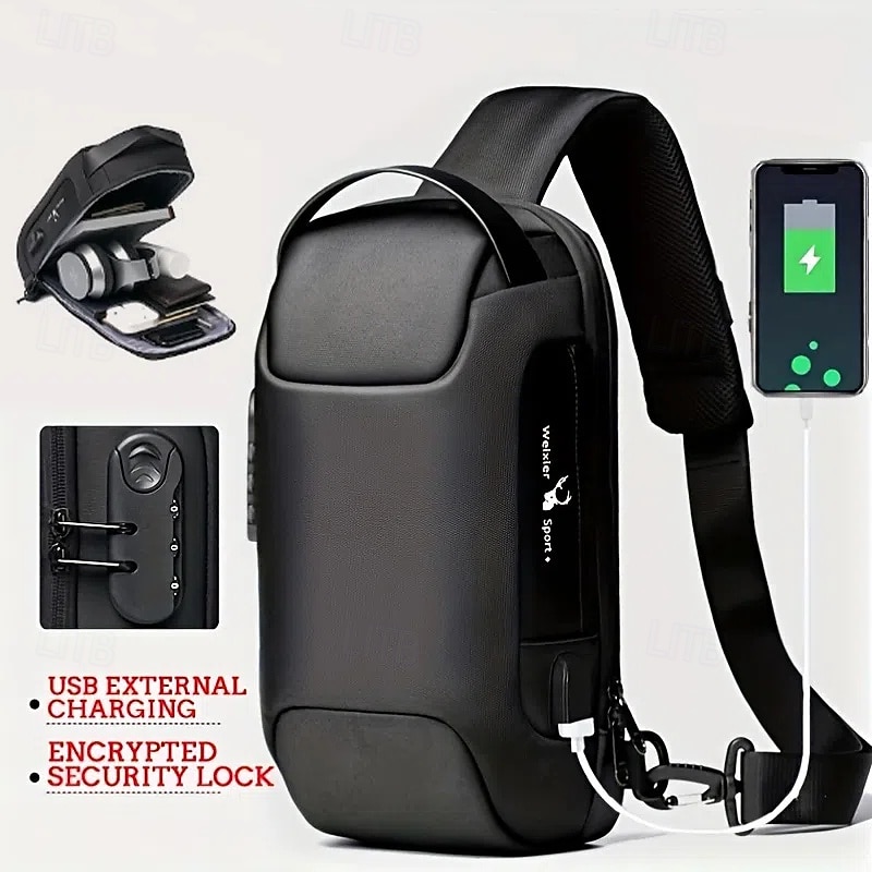 Men's Crossbody Bag Chest Bag Oxford Cloth Daily Large Capacity Durable Solid Color Black Army Green Camouflage