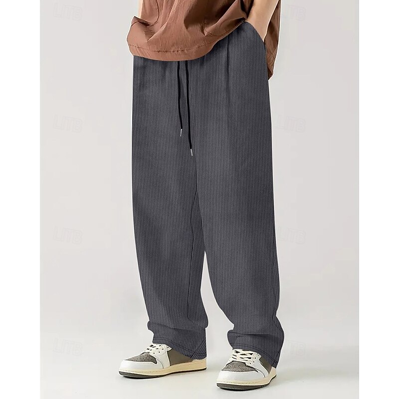 Men's Sweatpants Wide Leg Sweatpants Corduroy Pants Trousers Pocket Drawstring Elastic Waist Plain Comfort Sports Outdoor Daily Fashion Casual Black White Micro-elastic