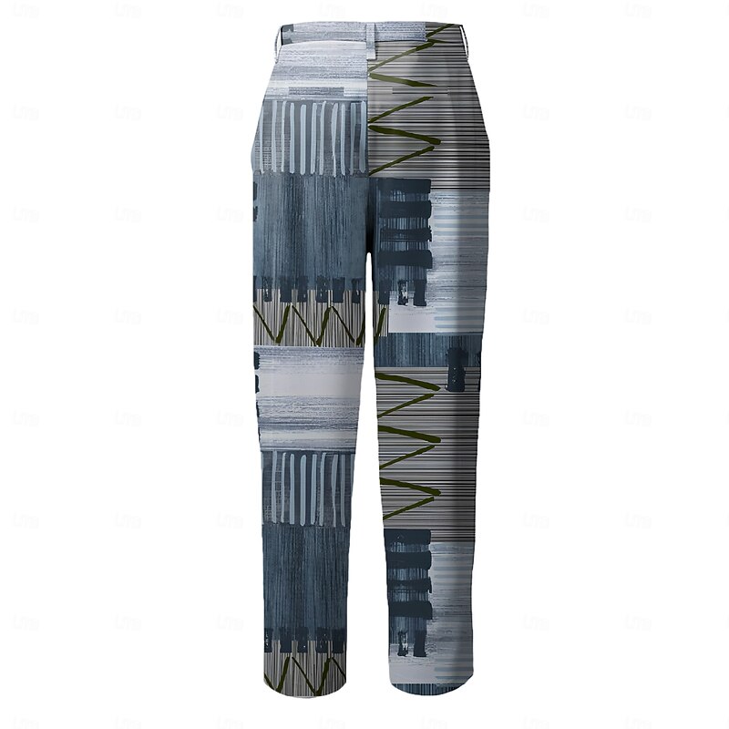 Men's Color Block Patchwork Jeans Dress Pants Mid Waist Business Casual Formal Outdoor Home Zipper Pocket Summer Spring Fall 3D Print Blue3