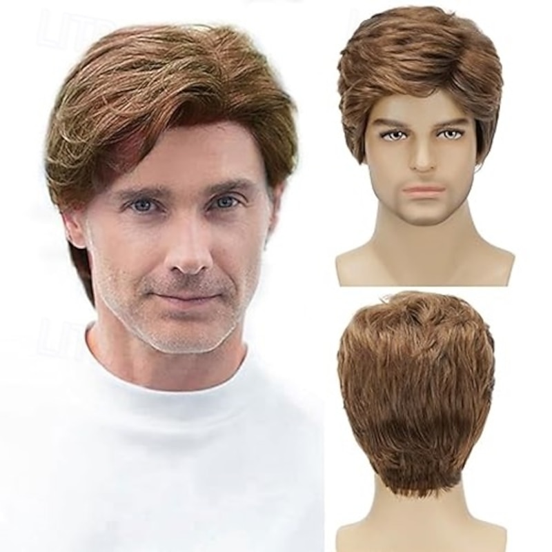 Men's Wigs Short Wigs Natural Looking Heat Resistant Synthetic Hair with Adjustable Cap