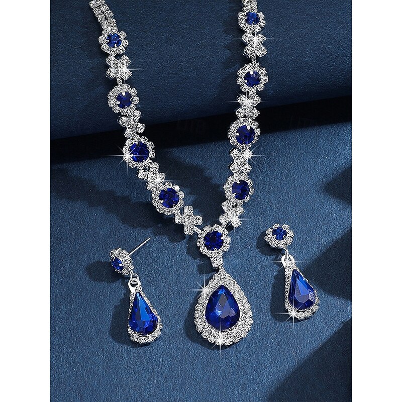 Green Teardrop Crystal Jewelry Set - Necklace and Earrings with Rhinestone Accents for Women, Perfect for Weddings and Formal Events4